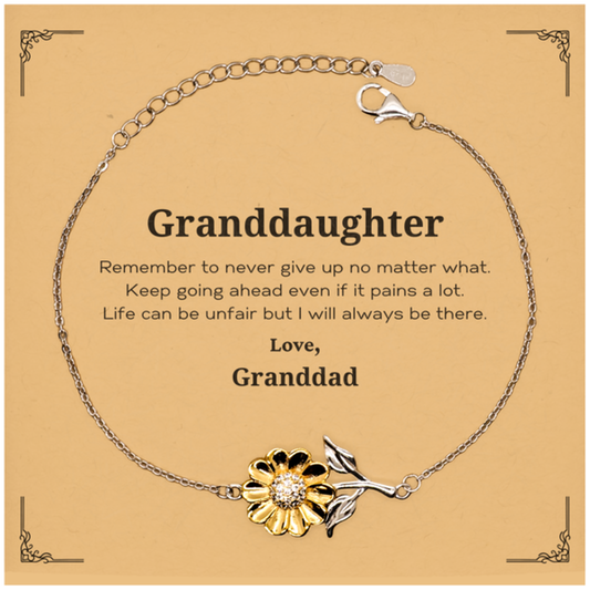 Granddaughter Motivational Gifts from Granddad, Remember to never give up no matter what, Inspirational Birthday Sunflower Bracelet for Granddaughter