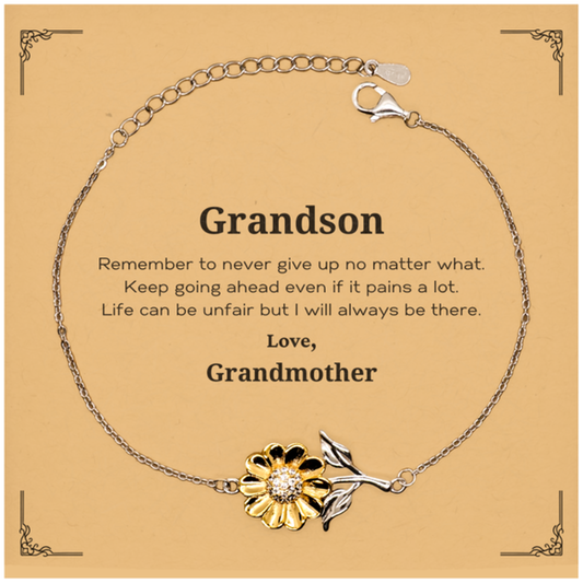 Grandson Motivational Gifts from Grandmother, Remember to never give up no matter what, Inspirational Birthday Sunflower Bracelet for Grandson