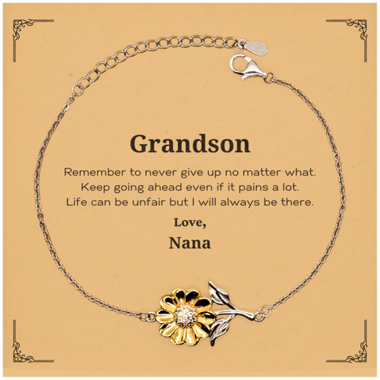 Grandson Motivational Gifts from Nana, Remember to never give up no matter what, Inspirational Birthday Sunflower Bracelet for Grandson