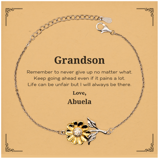 Grandson Motivational Gifts from Abuela, Remember to never give up no matter what, Inspirational Birthday Sunflower Bracelet for Grandson