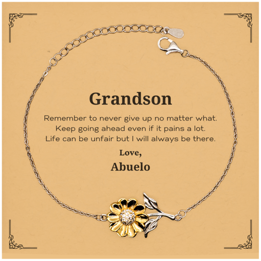 Grandson Motivational Gifts from Abuelo, Remember to never give up no matter what, Inspirational Birthday Sunflower Bracelet for Grandson