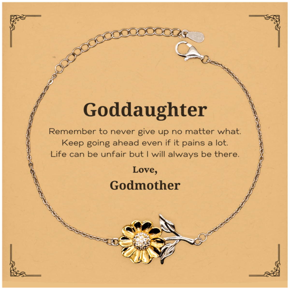 Goddaughter Motivational Gifts from Godmother, Remember to never give up no matter what, Inspirational Birthday Sunflower Bracelet for Goddaughter