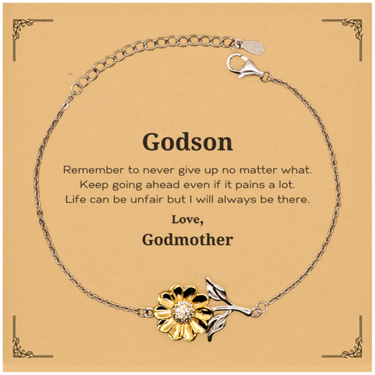 Godson Motivational Gifts from Godmother, Remember to never give up no matter what, Inspirational Birthday Sunflower Bracelet for Godson