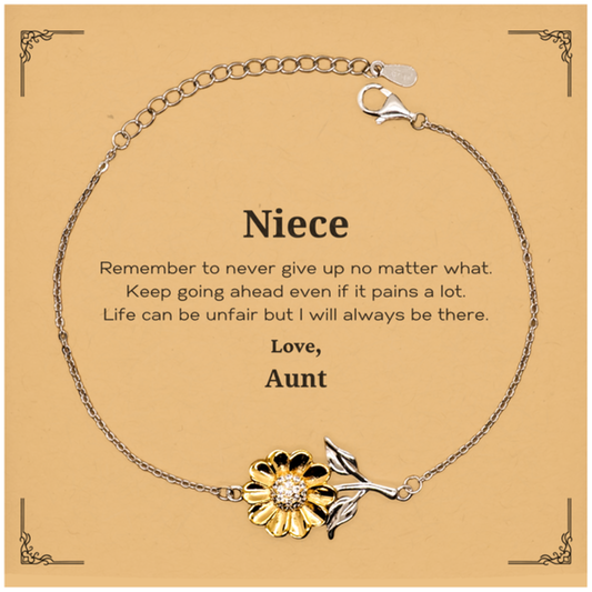 Niece Motivational Gifts from Aunt, Remember to never give up no matter what, Inspirational Birthday Sunflower Bracelet for Niece