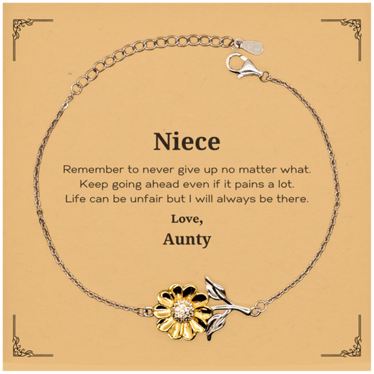 Niece Motivational Gifts from Aunty, Remember to never give up no matter what, Inspirational Birthday Sunflower Bracelet for Niece