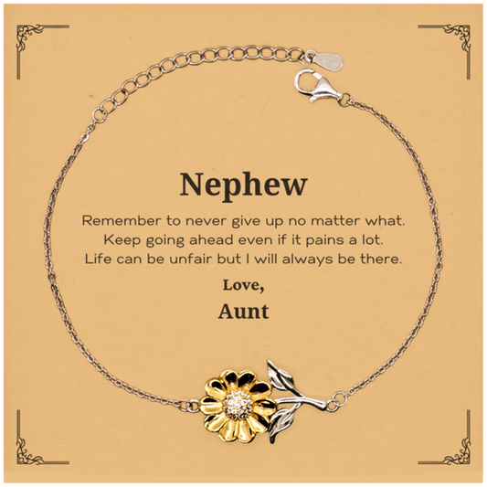 Nephew Motivational Gifts from Aunt, Remember to never give up no matter what, Inspirational Birthday Sunflower Bracelet for Nephew