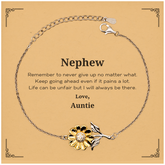 Nephew Motivational Gifts from Auntie, Remember to never give up no matter what, Inspirational Birthday Sunflower Bracelet for Nephew