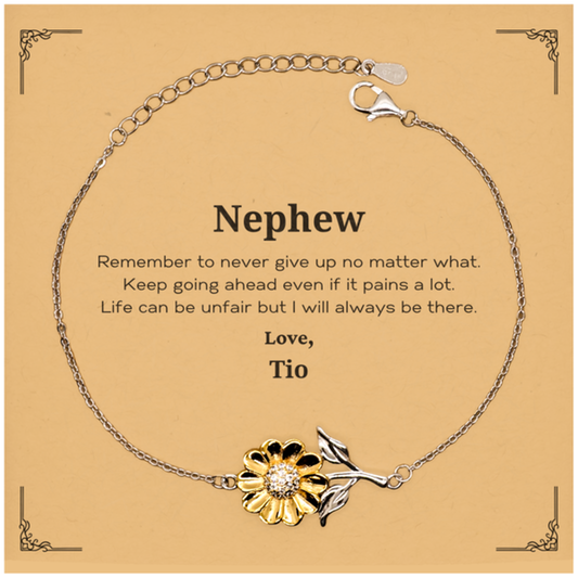 Nephew Motivational Gifts from Tio, Remember to never give up no matter what, Inspirational Birthday Sunflower Bracelet for Nephew