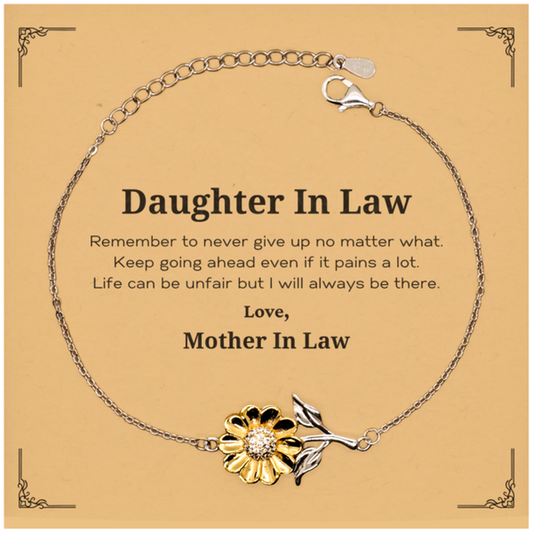 Daughter In Law Motivational Gifts from Mother In Law, Remember to never give up no matter what, Inspirational Birthday Sunflower Bracelet for Daughter In Law