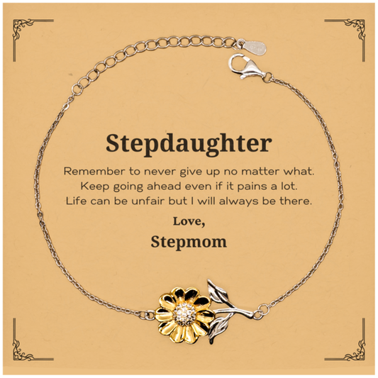Stepdaughter Motivational Gifts from Stepmom, Remember to never give up no matter what, Inspirational Birthday Sunflower Bracelet for Stepdaughter