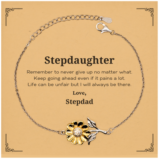 Stepdaughter Motivational Gifts from Stepdad, Remember to never give up no matter what, Inspirational Birthday Sunflower Bracelet for Stepdaughter