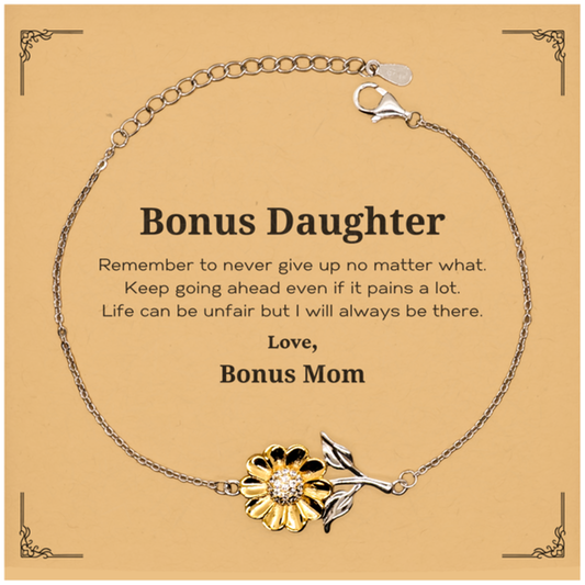 Bonus Daughter Motivational Gifts from Bonus Mom, Remember to never give up no matter what, Inspirational Birthday Sunflower Bracelet for Bonus Daughter