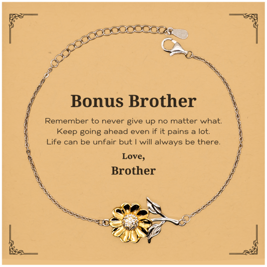 Bonus Brother Motivational Gifts from Brother, Remember to never give up no matter what, Inspirational Birthday Sunflower Bracelet for Bonus Brother