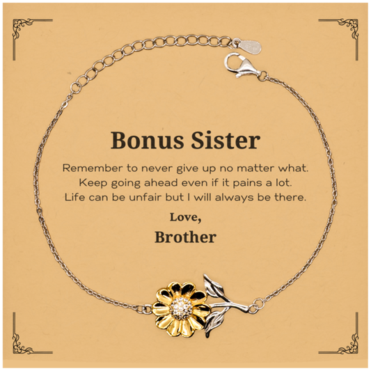 Bonus Sister Motivational Gifts from Brother, Remember to never give up no matter what, Inspirational Birthday Sunflower Bracelet for Bonus Sister