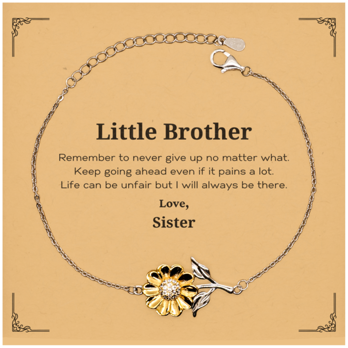 Little Brother Motivational Gifts from Sister, Remember to never give up no matter what, Inspirational Birthday Sunflower Bracelet for Little Brother