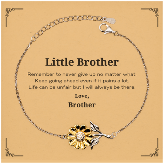 Little Brother Motivational Gifts from Brother, Remember to never give up no matter what, Inspirational Birthday Sunflower Bracelet for Little Brother