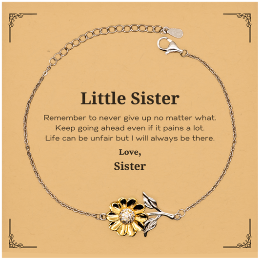 Little Sister Motivational Gifts from Sister, Remember to never give up no matter what, Inspirational Birthday Sunflower Bracelet for Little Sister