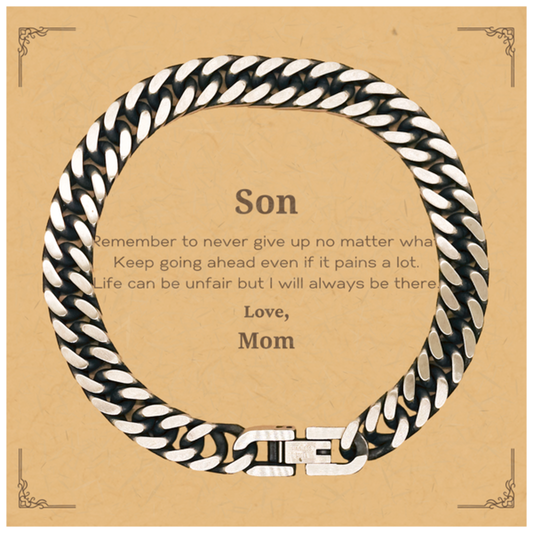 Son Motivational Gifts from Mom, Remember to never give up no matter what, Inspirational Birthday Cuban Link Chain Bracelet for Son