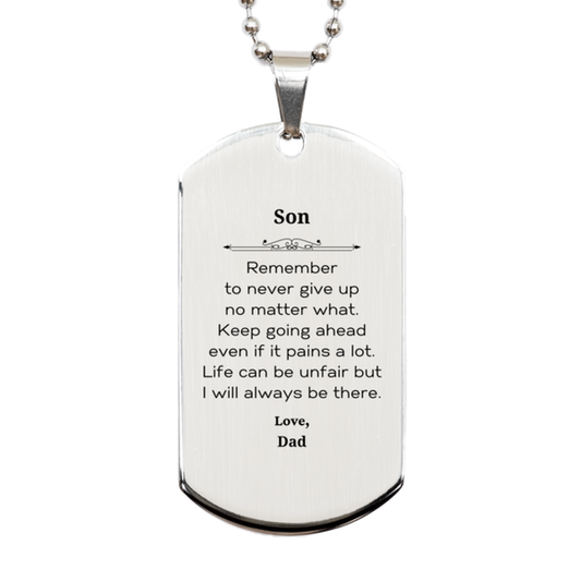 son motivational gifts from dad remember to never give up no matter what inspirational birthday silver dog tag for son