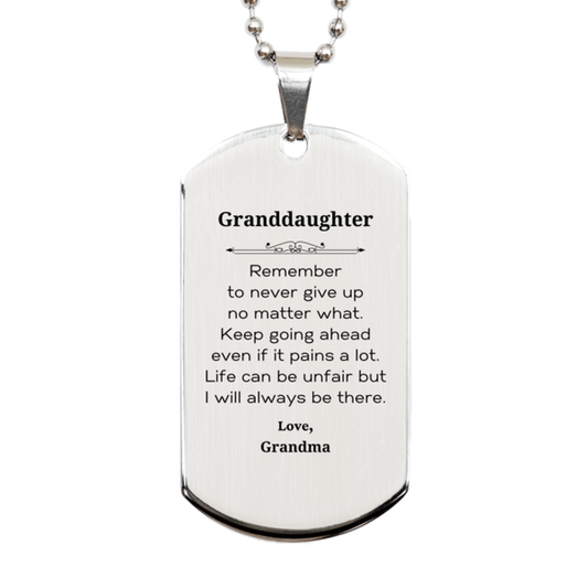 Granddaughter Motivational Gifts from Grandma, Remember to never give up no matter what, Inspirational Birthday Silver Dog Tag for Granddaughter