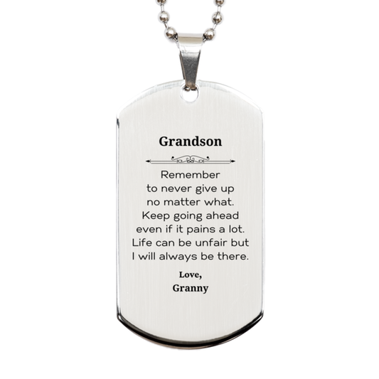 grandson motivational gifts from granny remember to never give up no matter what inspirational birthday silver dog tag for grandson