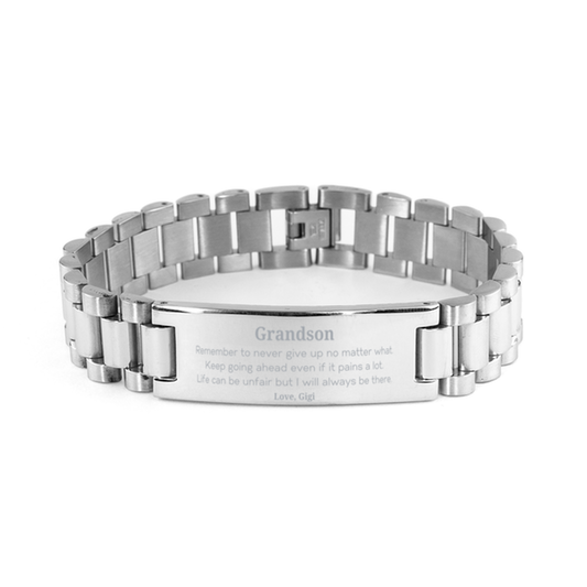 Grandson Motivational Gifts from Gigi, Remember to never give up no matter what, Inspirational Birthday Ladder Stainless Steel Bracelet for Grandson