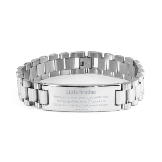 Little Brother Motivational Gifts from Sister, Remember to never give up no matter what, Inspirational Birthday Ladder Stainless Steel Bracelet for Little Brother
