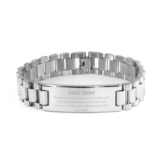 Little Sister Motivational Gifts from Sister, Remember to never give up no matter what, Inspirational Birthday Ladder Stainless Steel Bracelet for Little Sister